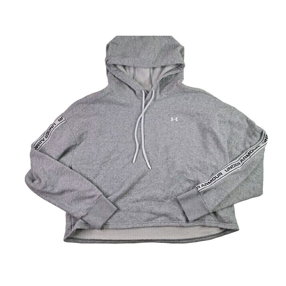 Under Armour Women's Crop UA Rival Fleece Pullover Hoodie Gray X-Large